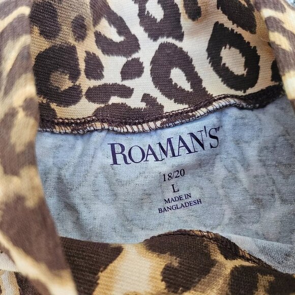 Roaman's Women Top Dress Shirt Turtleneck Animal Print Brown Cotton Size L 18-20 - Picture 4 of 9